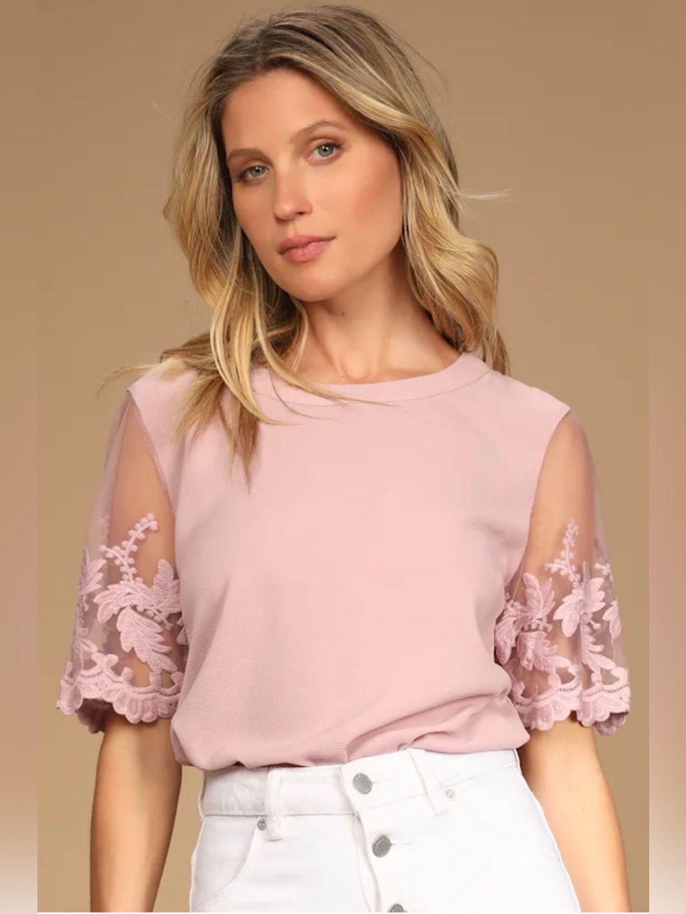 Lulus Lisa Marie Mauve Pink Embroidered Top